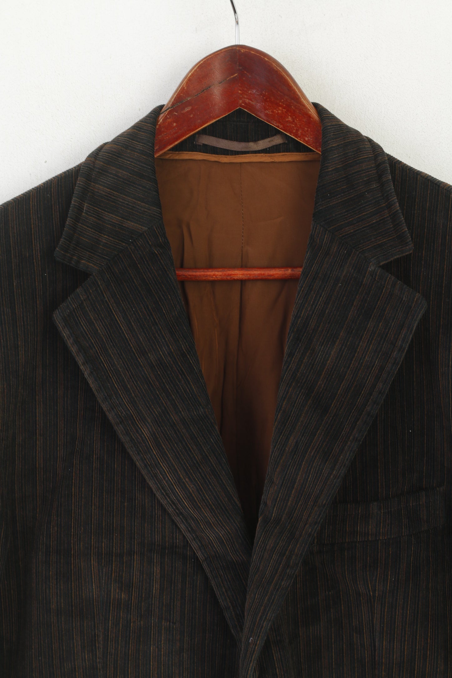 Benvenuto Men 52 42 Blazer Brown Cotton Striped Vintage Corduroy Single Breasted Jacket