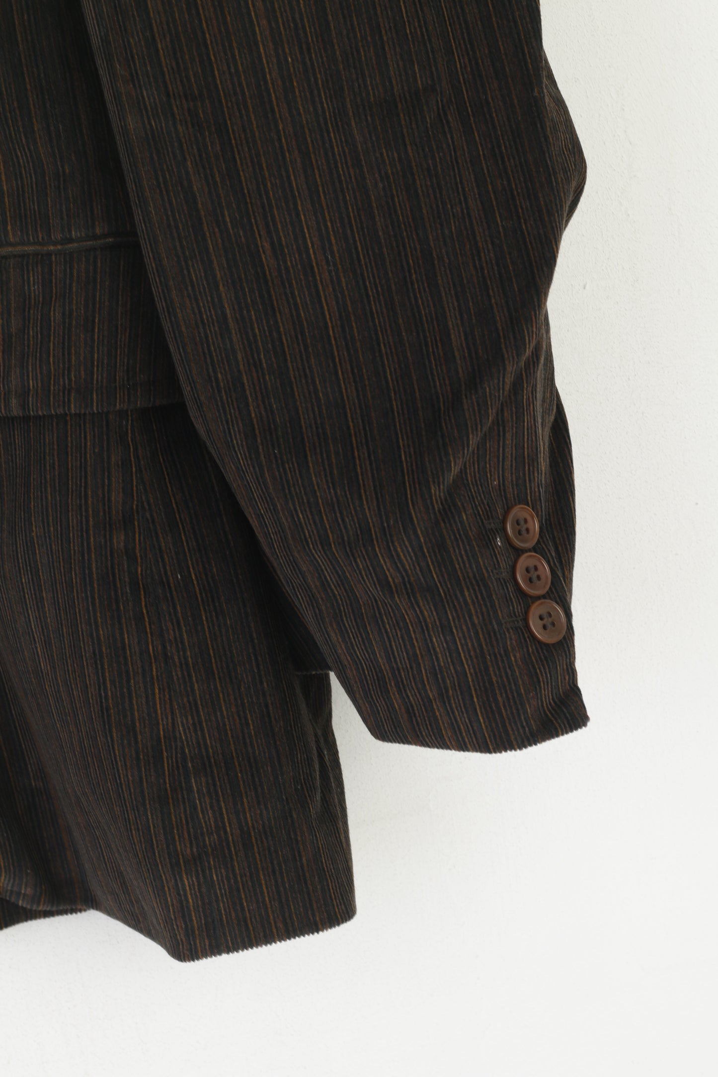 Benvenuto Men 52 42 Blazer Brown Cotton Striped Vintage Corduroy Single Breasted Jacket