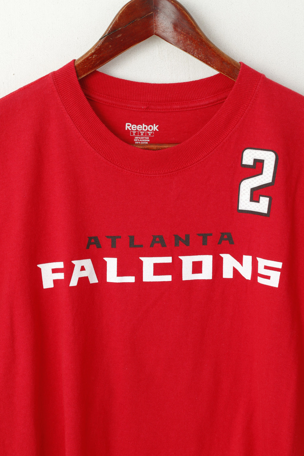 Reebok Hommes XL T-Shirt Rouge Coton Atlanta Falcons #2 Ryan Football Vintage Top