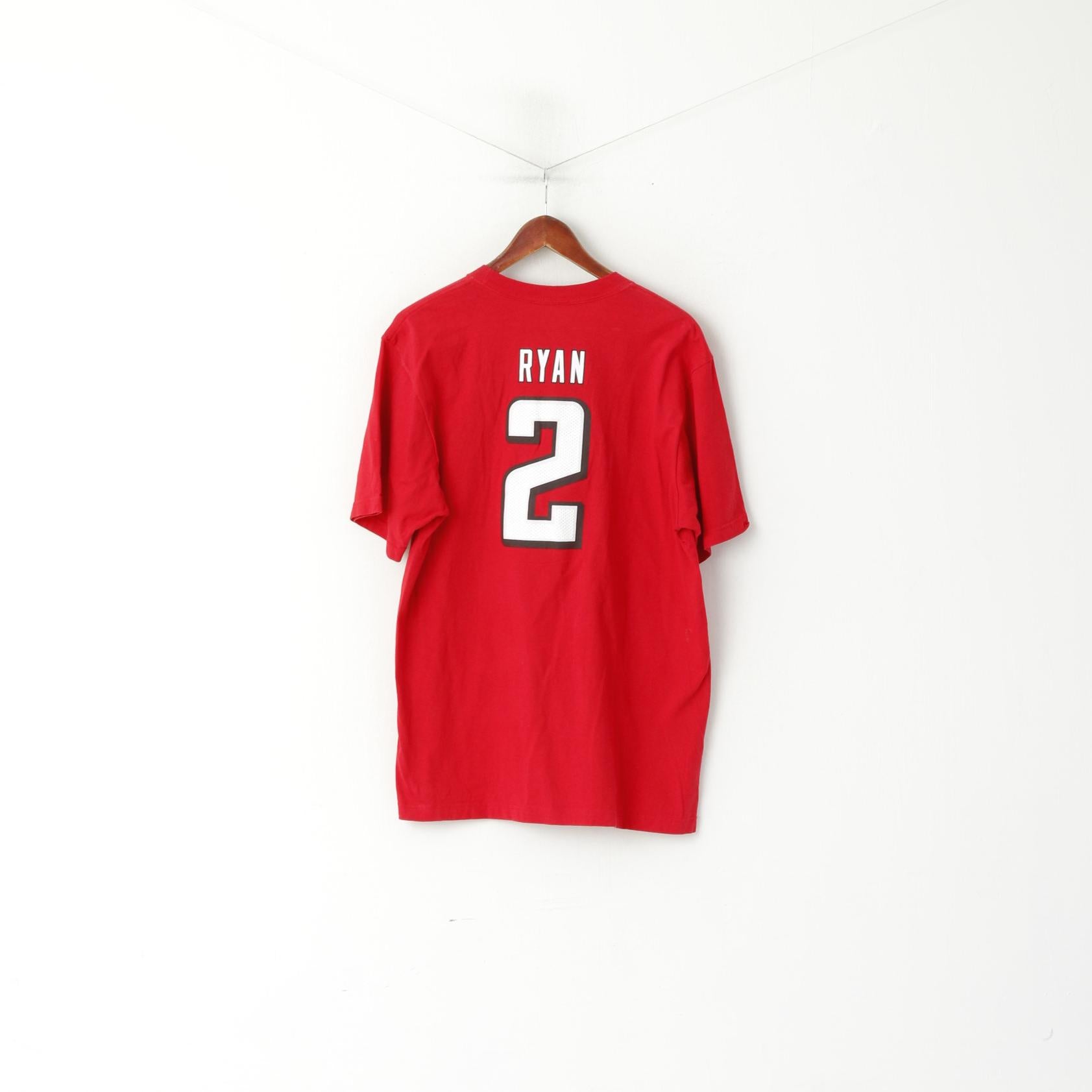 Reebok Hommes XL T-Shirt Rouge Coton Atlanta Falcons #2 Ryan Football Vintage Top