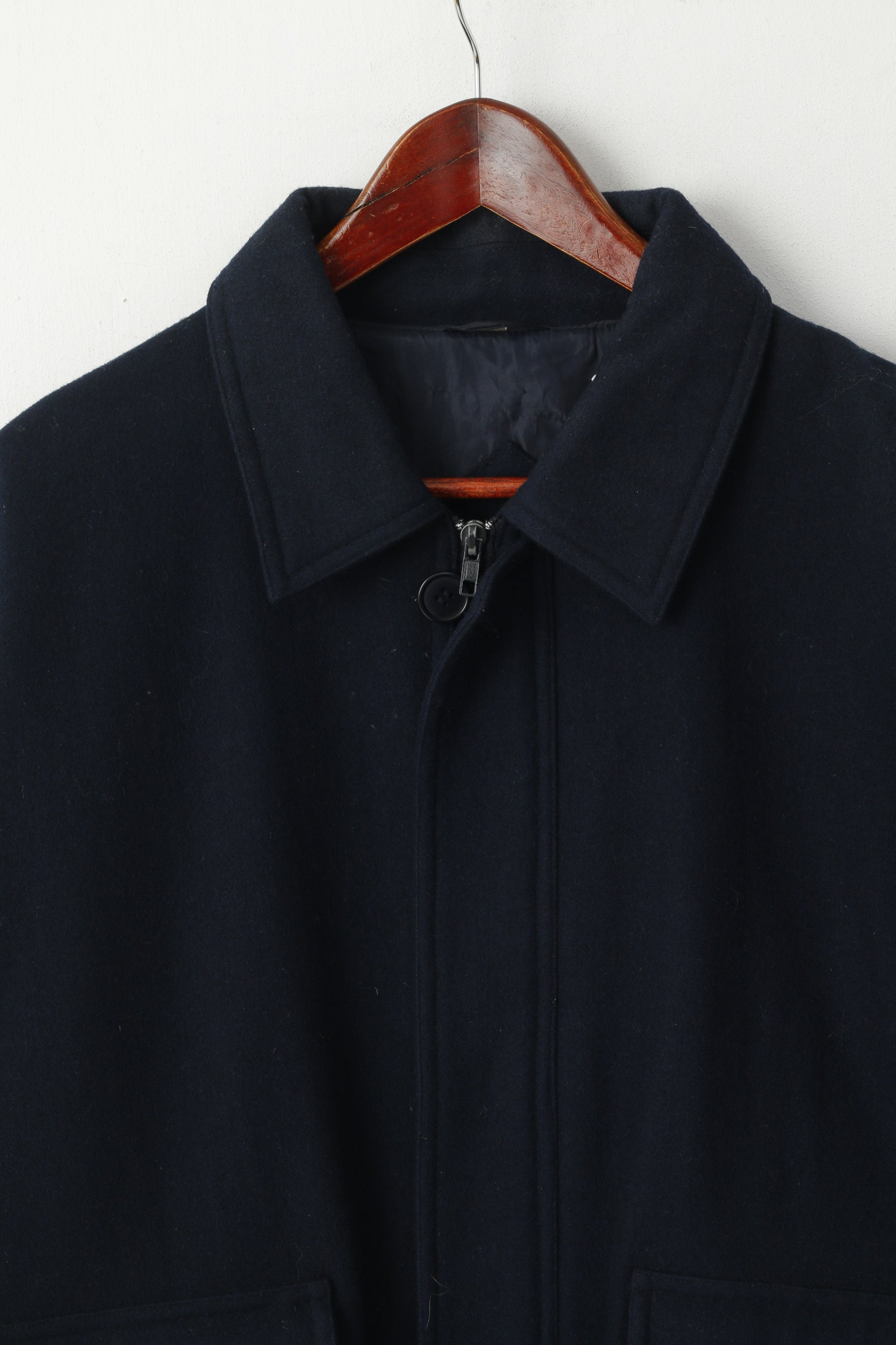 Union River Men M 44/46 Jacket Navy Wool Classic Outdoor Casuals Zip Up Top