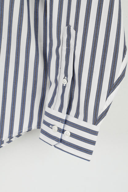 Camicia casual da uomo Nautica M. Top a maniche lunghe dal taglio classico in cotone a righe bianche e blu