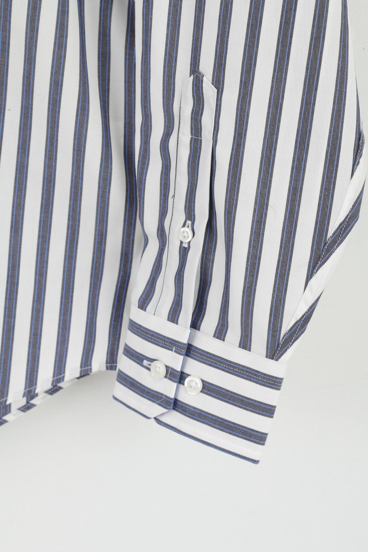 Nautica Men M Casual Shirt White Blue Striped Cotton Classic Fit Long Sleeve Top