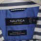 Nautica Men M Casual Shirt White Blue Striped Cotton Classic Fit Long Sleeve Top