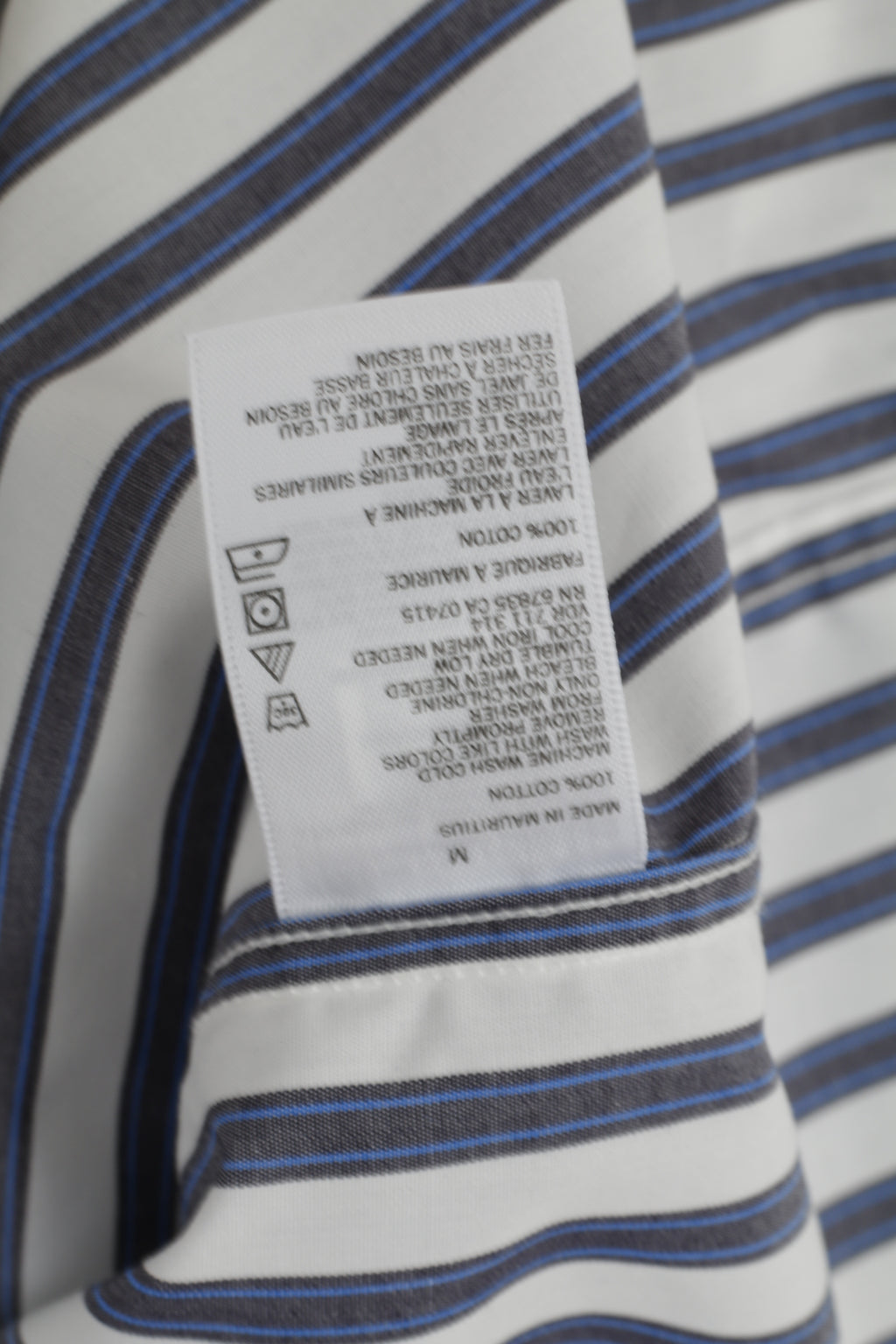 Nautica Men M Casual Shirt White Blue Striped Cotton Classic Fit Long Sleeve Top