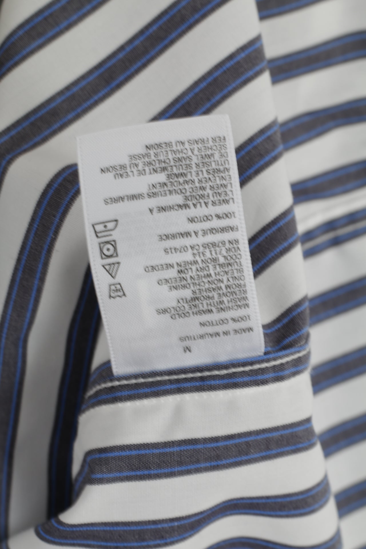 Nautica Men M Casual Shirt White Blue Striped Cotton Classic Fit Long Sleeve Top