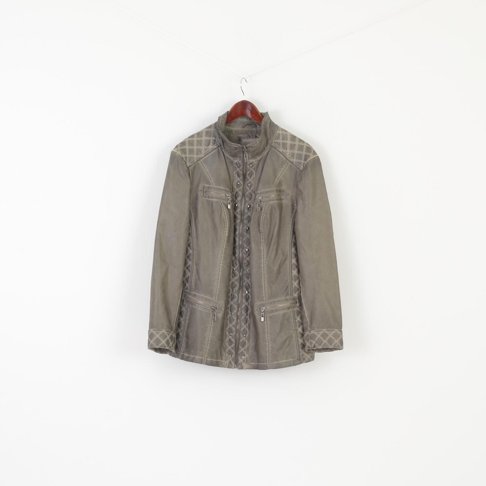 Canada C&A Premium Women 50 XXL Jacket Gray Full Zipper Detailed Biker Top