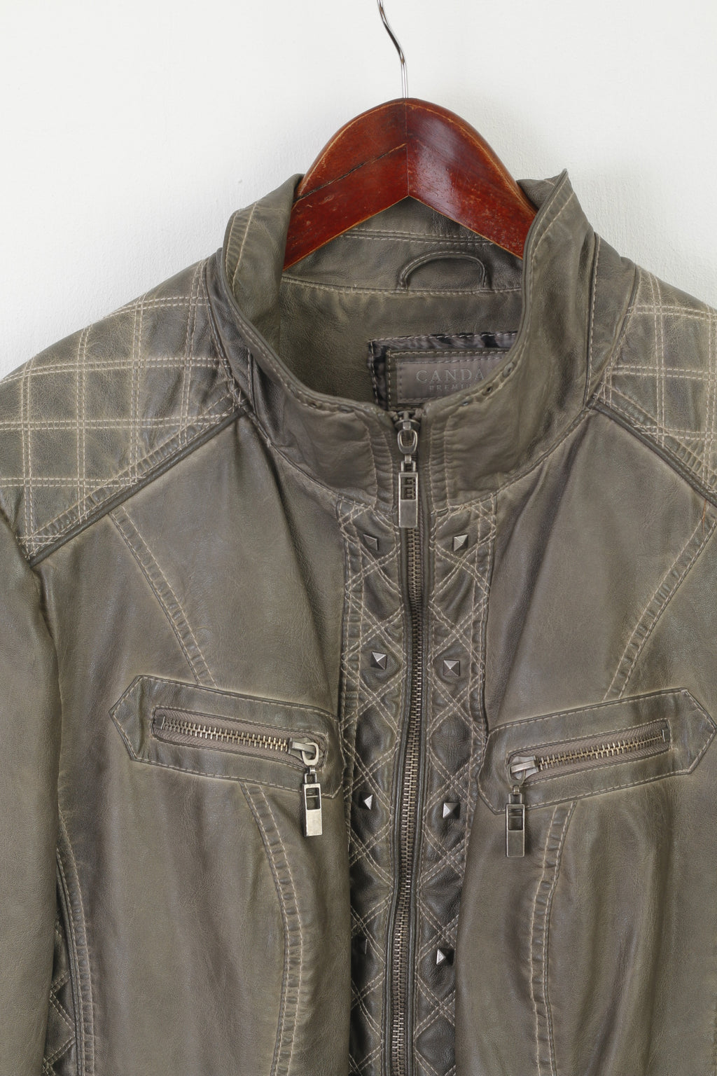 Canada C&A Premium Women 50 XXL Jacket Gray Full Zipper Detailed Biker Top