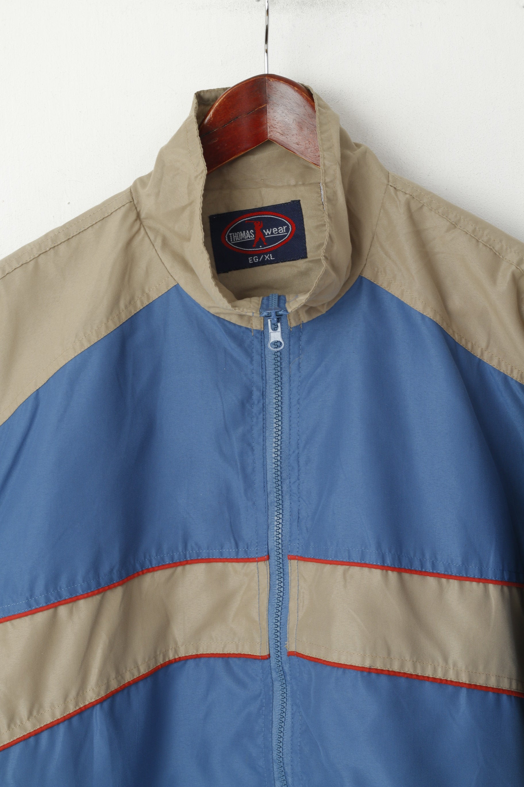Thomas Wear Men XL Jacket Blue Beige Golf Wear Full Zipper Lightweight Top