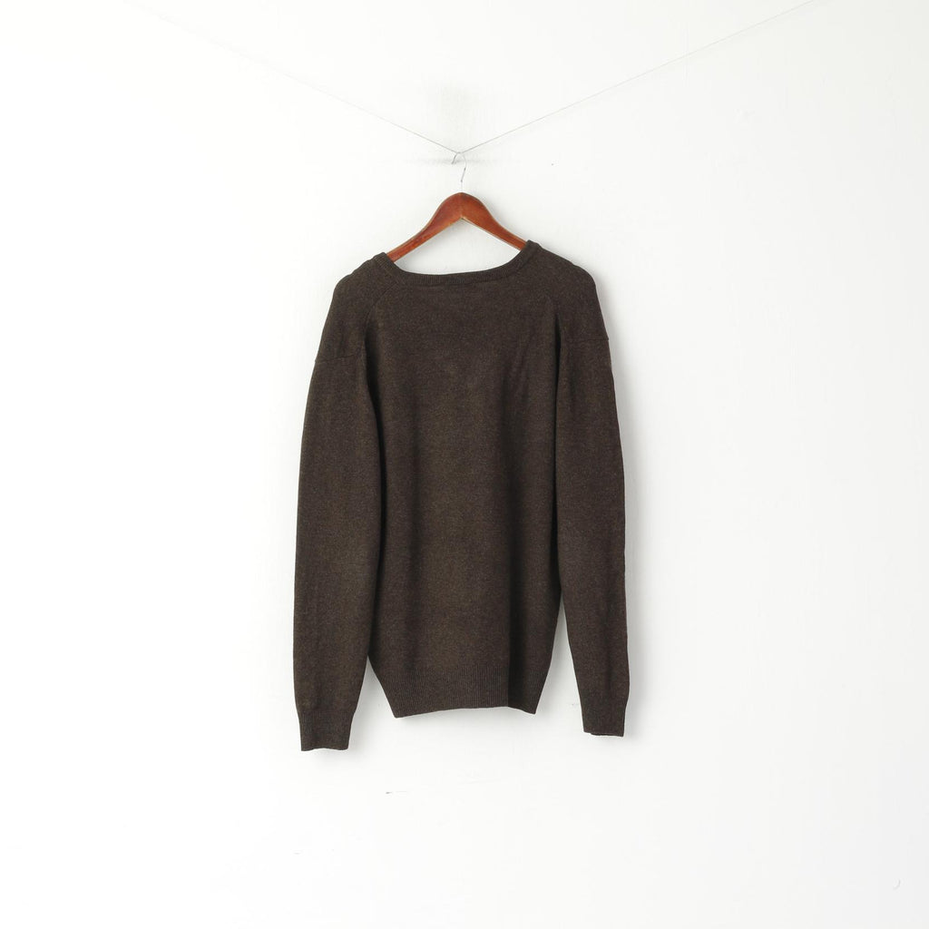 Lyle & Scott Heritage Men L Jumper Brown New Wool V Neck Classic Sweater