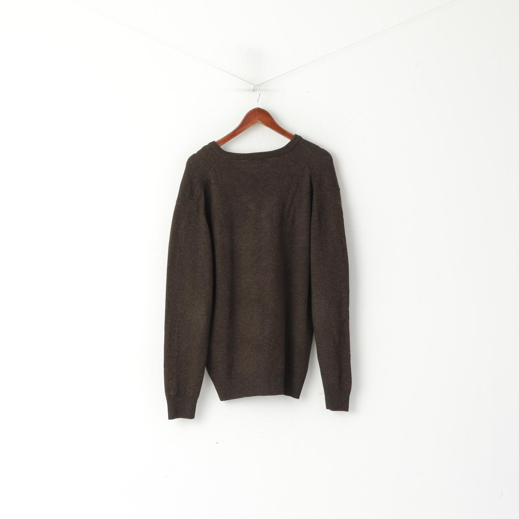 Lyle & Scott Heritage Men L Jumper Brown New Wool V Neck Classic Sweater