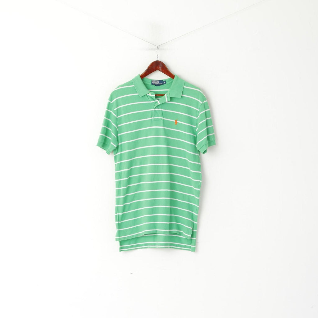 Polo By Ralph Lauren Men M Polo Shirt Green Striped Cotton Logo Classic Top