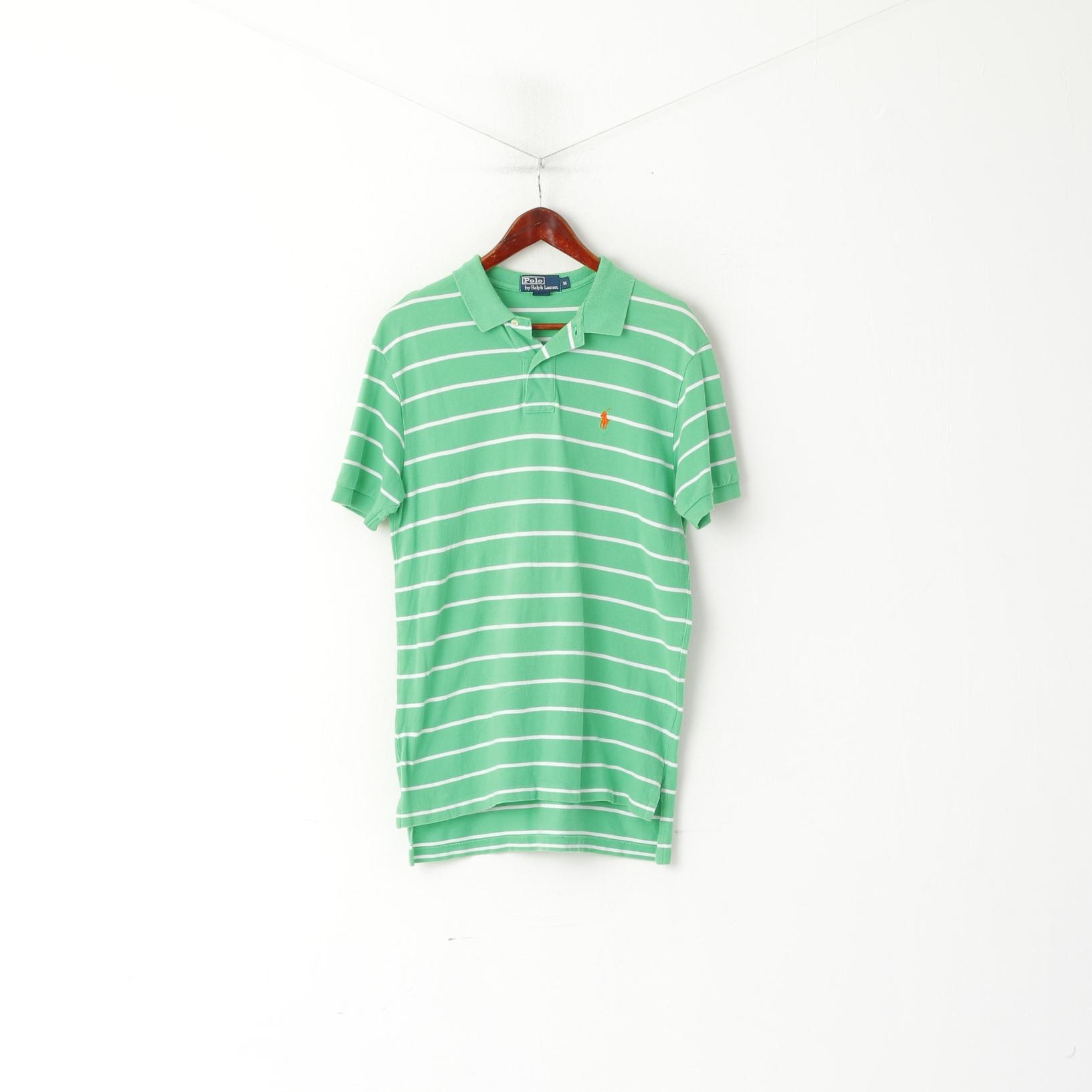 Polo By Ralph Lauren Men M Polo Shirt Green Striped Cotton Logo Classic Top