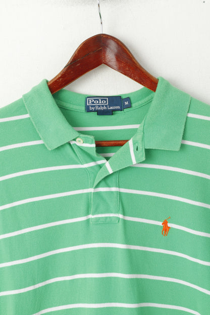 Polo By Ralph Lauren Men M Polo Shirt Green Striped Cotton Logo Classic Top