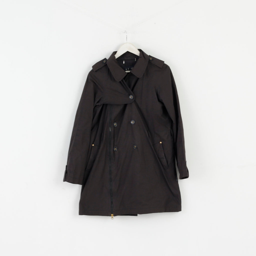 Armani Jeans Women 6 S Jacket Black Zip Up Lightweight Mac Detaciled Top