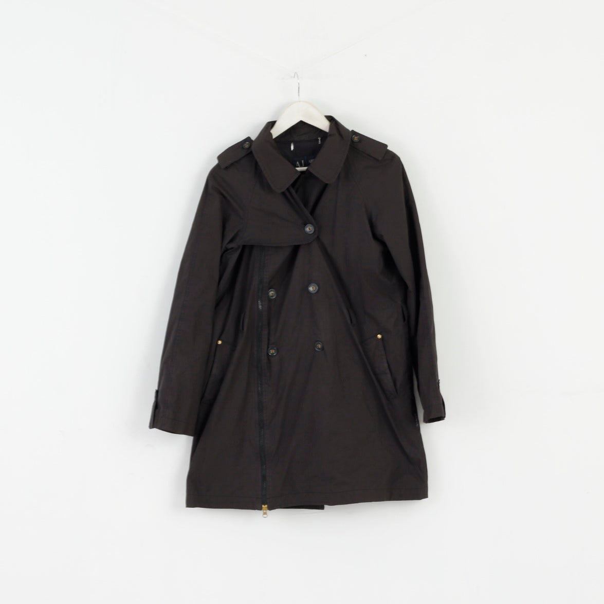 Armani Jeans Women 6 S Jacket Black Zip Up Lightweight Mac Detaciled Top