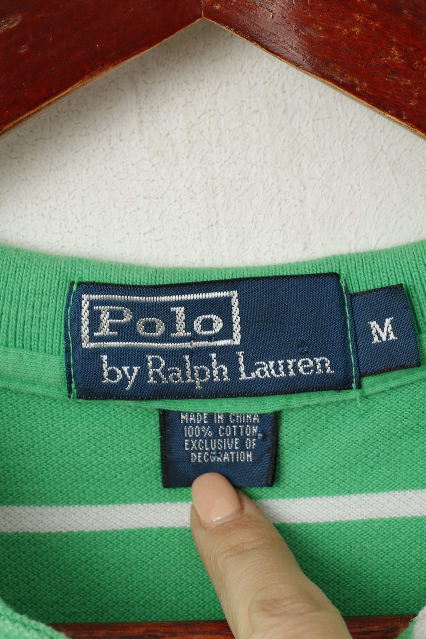 Polo By Ralph Lauren Men M Polo Shirt Green Striped Cotton Logo Classic Top