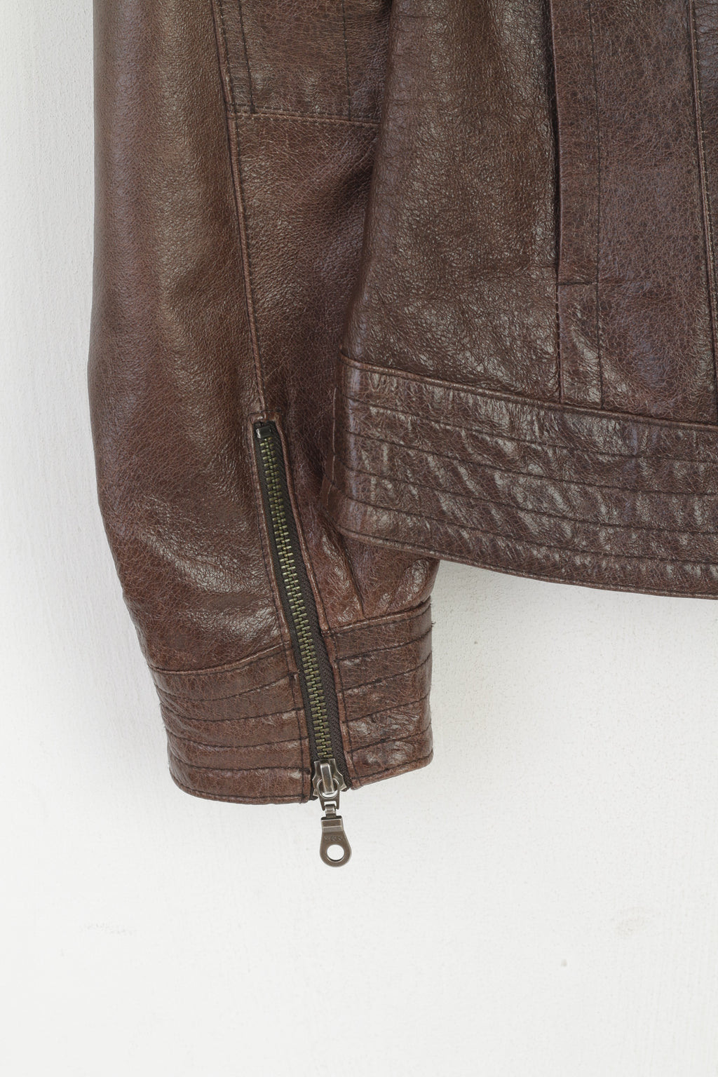 Green House Women 40 M Biker Jacket Brown Leather Vintage Zip Up Ramones