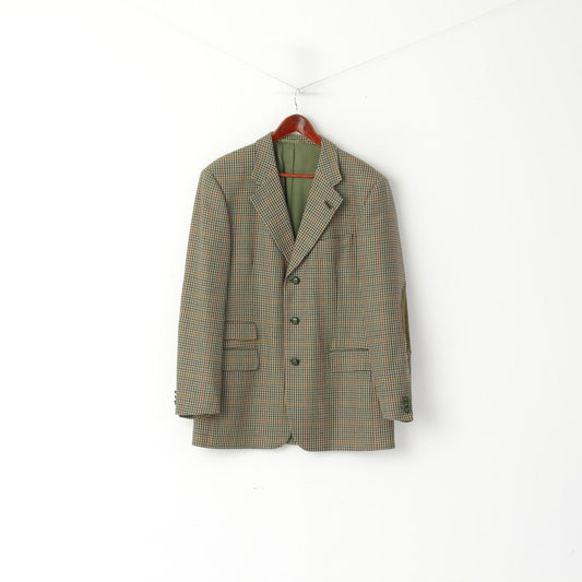 Giacca monopetto Brian Tucker da uomo 44 Blazer verde vintage in lana con toppe pied de poule