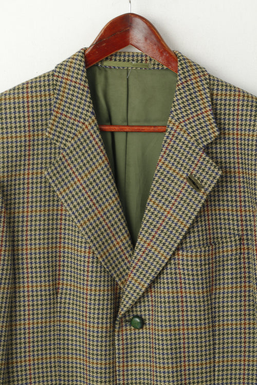 Brian Tucker Hommes 44 Blazer Vert Vintage Laine Pied-de-Poule Patchs Veste Simple Boutonnage
