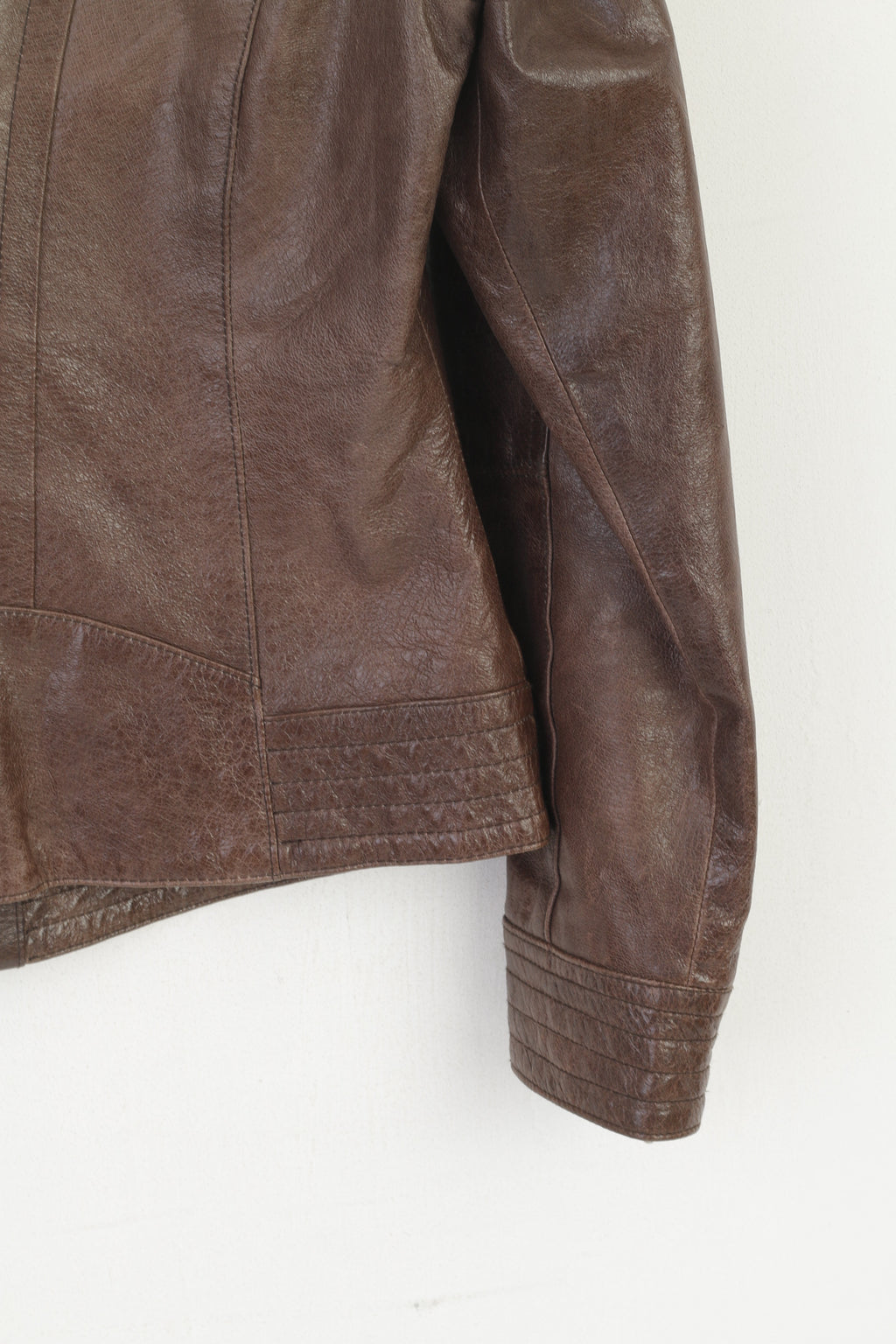 Green House Women 40 M Biker Jacket Brown Leather Vintage Zip Up Ramones