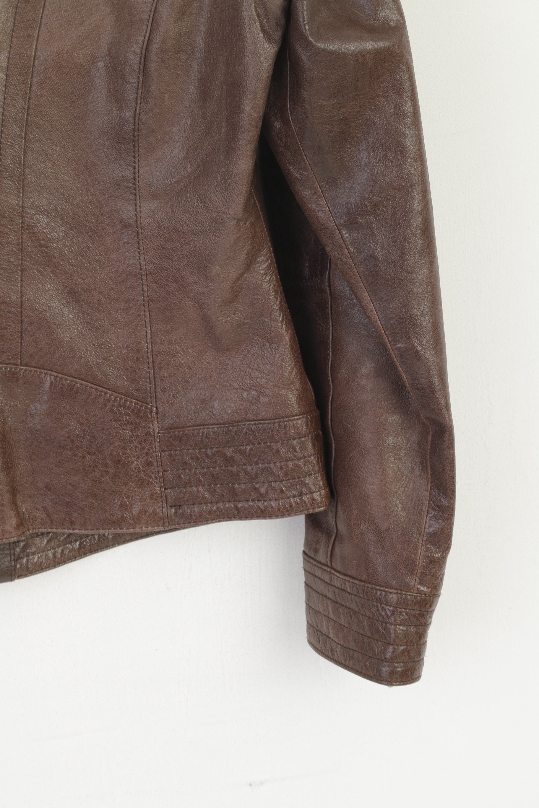 Green House Women 40 M Biker Jacket Brown Leather Vintage Zip Up Ramones