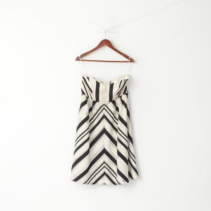 New Untold Women 14 M Mini Dress Beige Striped Viscose Coctail Elegant