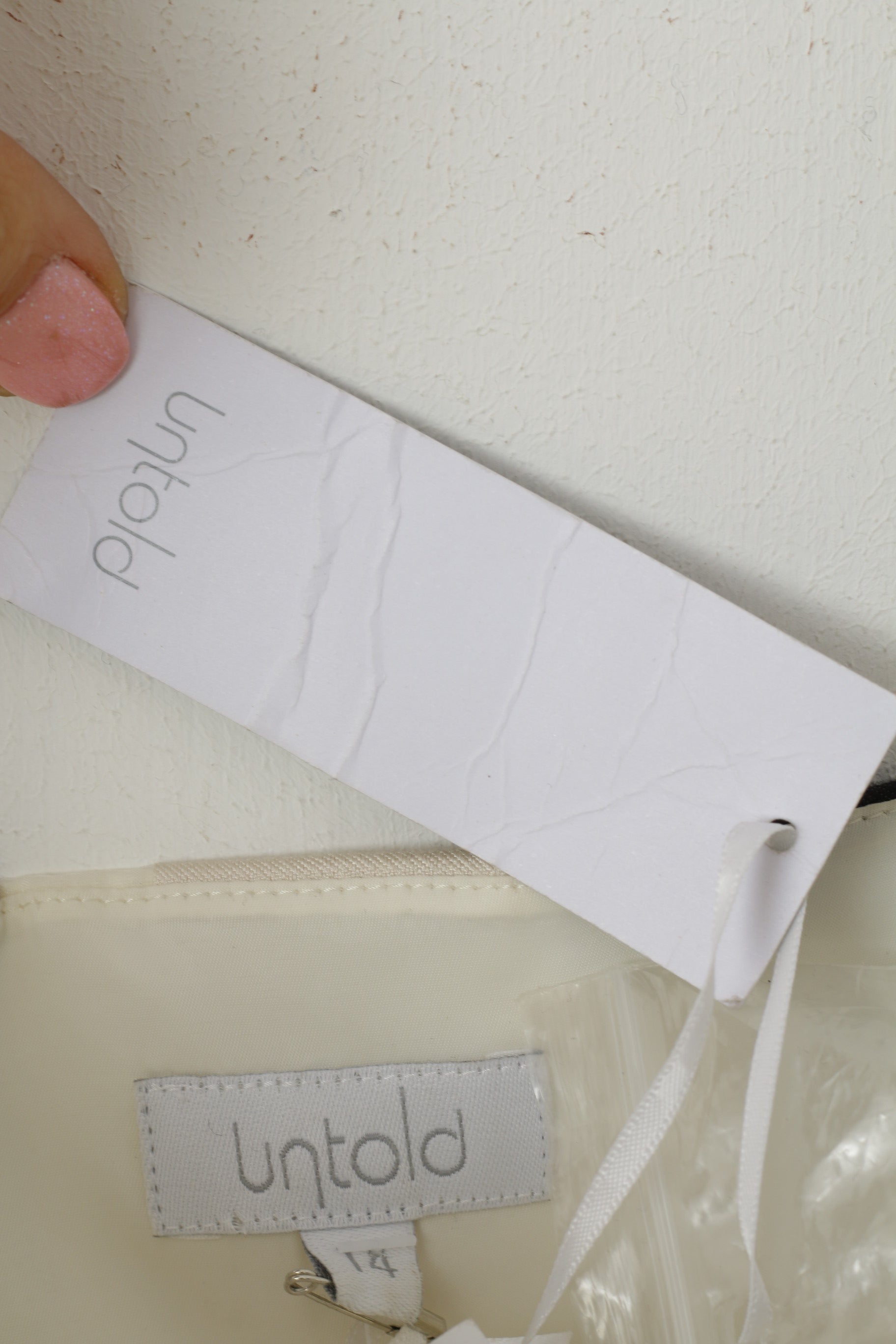 New Untold Women 14 M Mini Dress Beige Striped Viscose Coctail Elegant