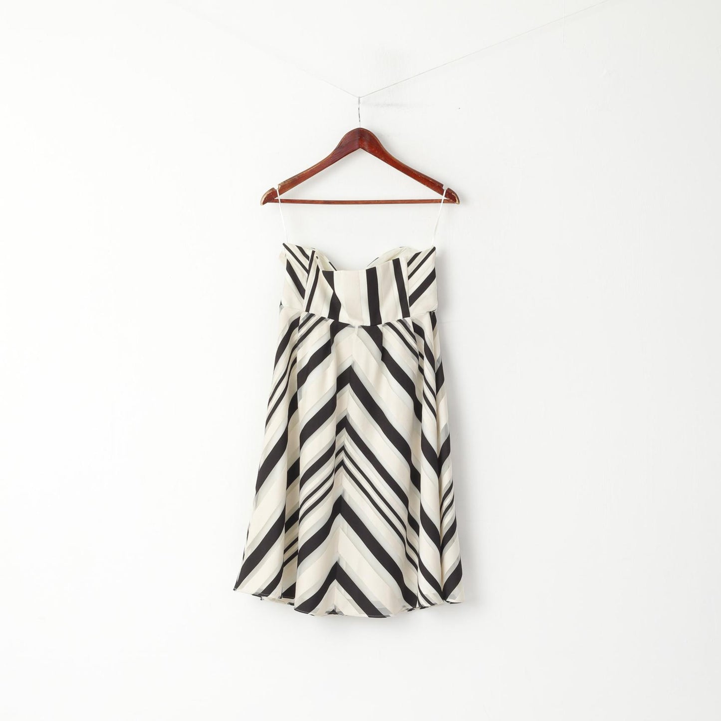 New Untold Women 14 M Mini Dress Beige Striped Viscose Coctail Elegant