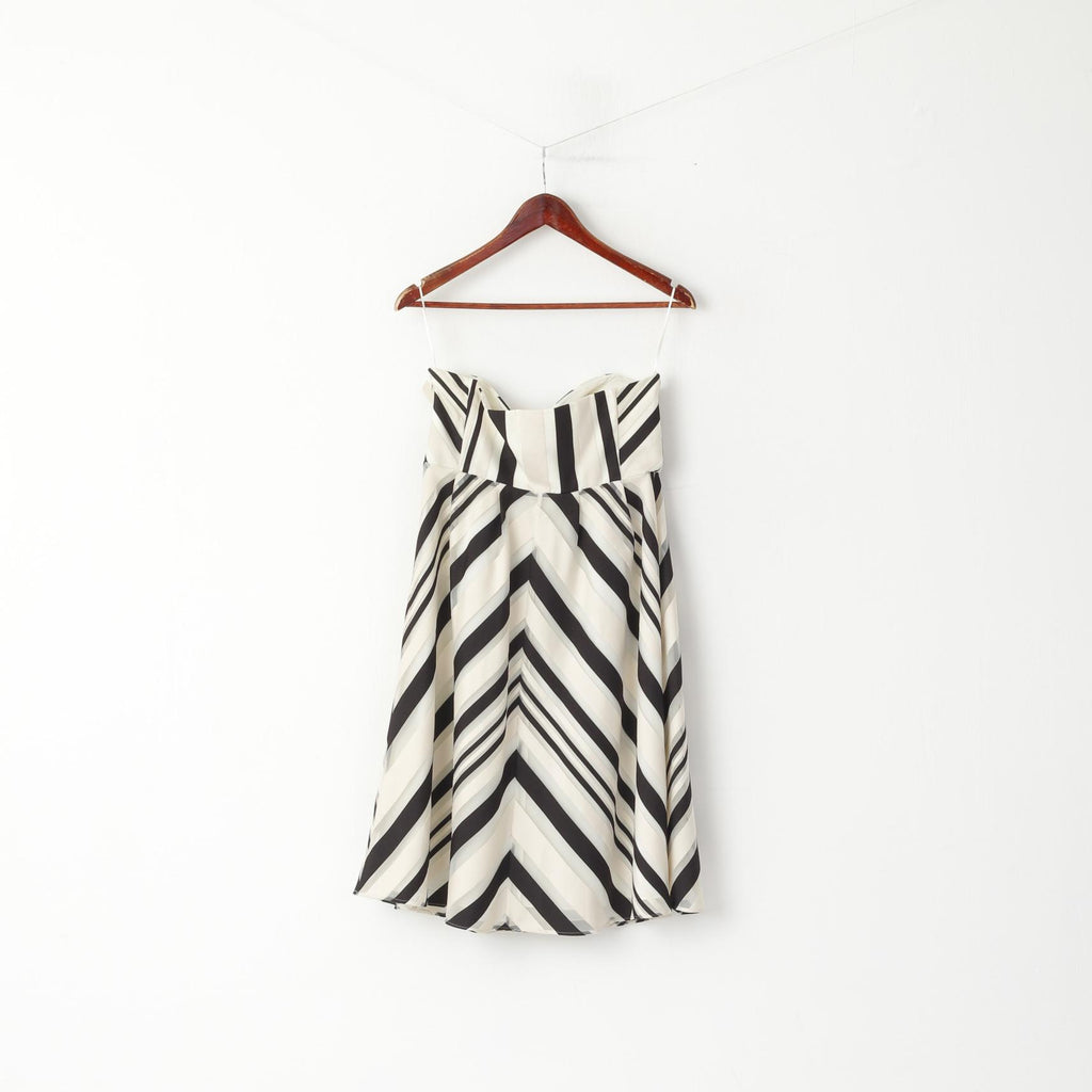 New Untold Women 14 M Mini Dress Beige Striped Viscose Coctail Elegant