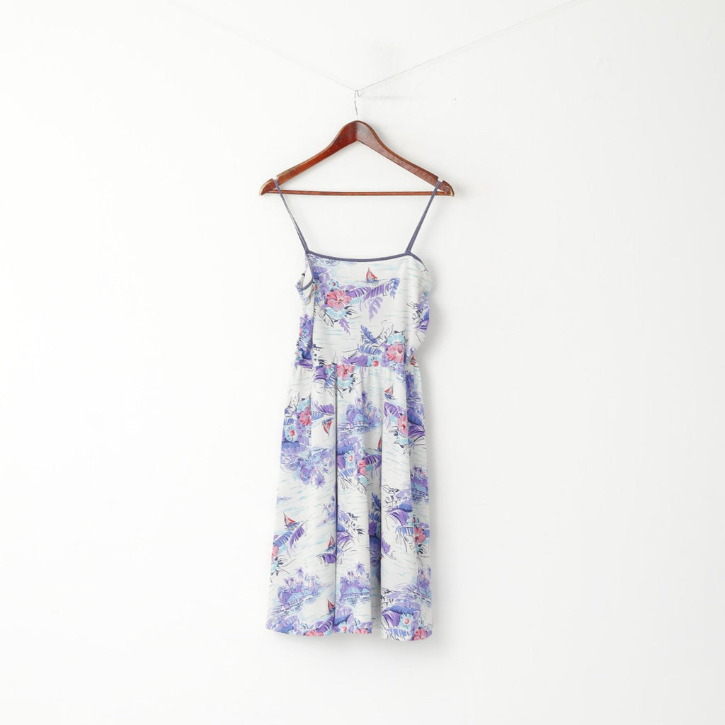 Collezione CKM Abito da donna 12 S/M Viola con spalline sottili Stampa midi floreale svasato