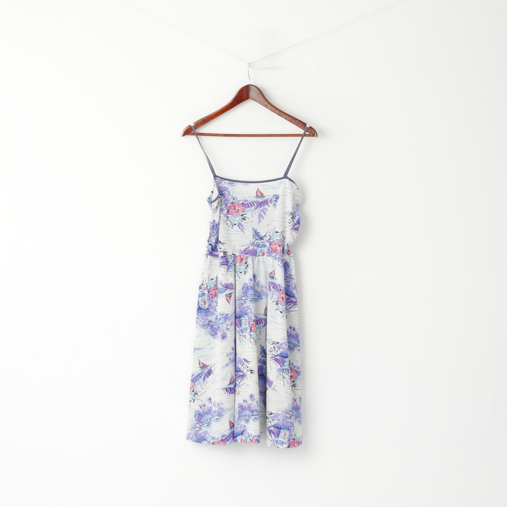 CKM Collection Women 12 S/M Dress Purple Spaghetii Straps Midi Flower Print Flared