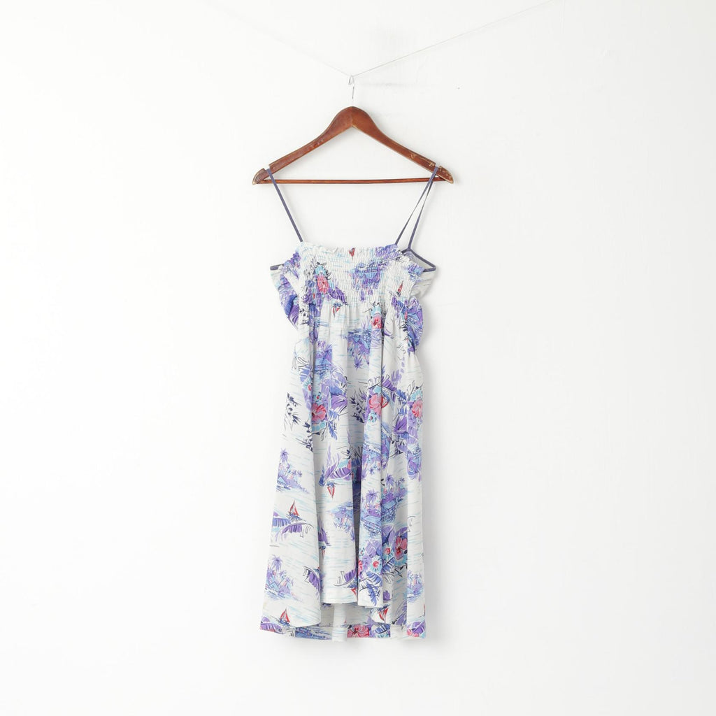 Collezione CKM Abito da donna 12 S/M Viola con spalline sottili Stampa midi floreale svasato