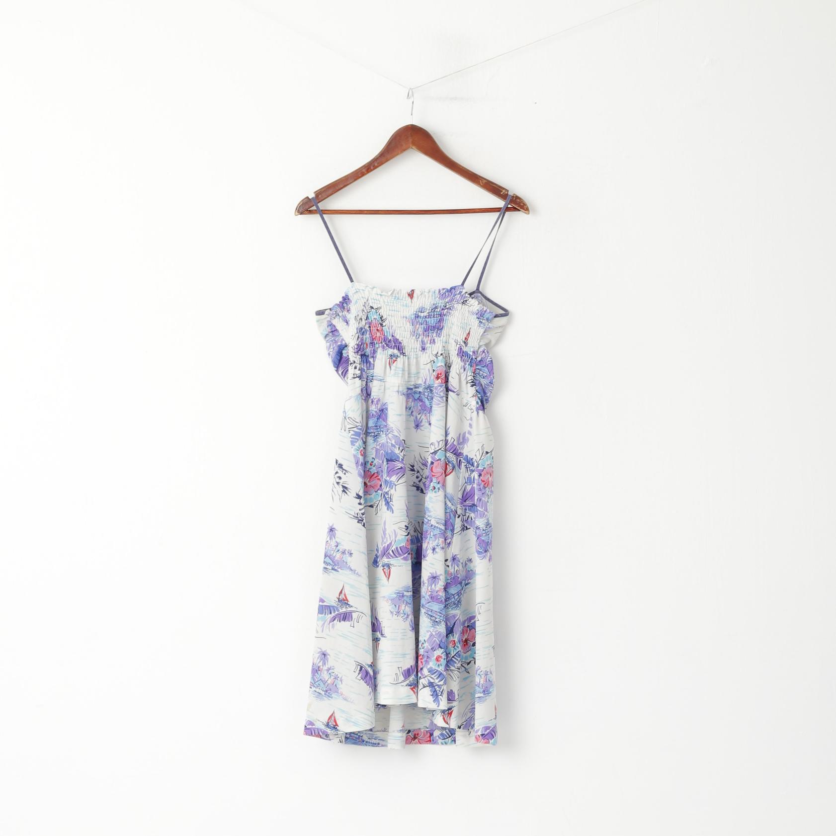 CKM Collection Women 12 S/M Dress Purple Spaghetii Straps Midi Flower Print Flared