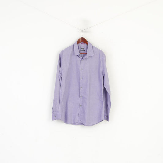 Paul Smith London Men 17.5 44 L Casual Shirt Purple Cotton Slim Fit Made in Italy Top