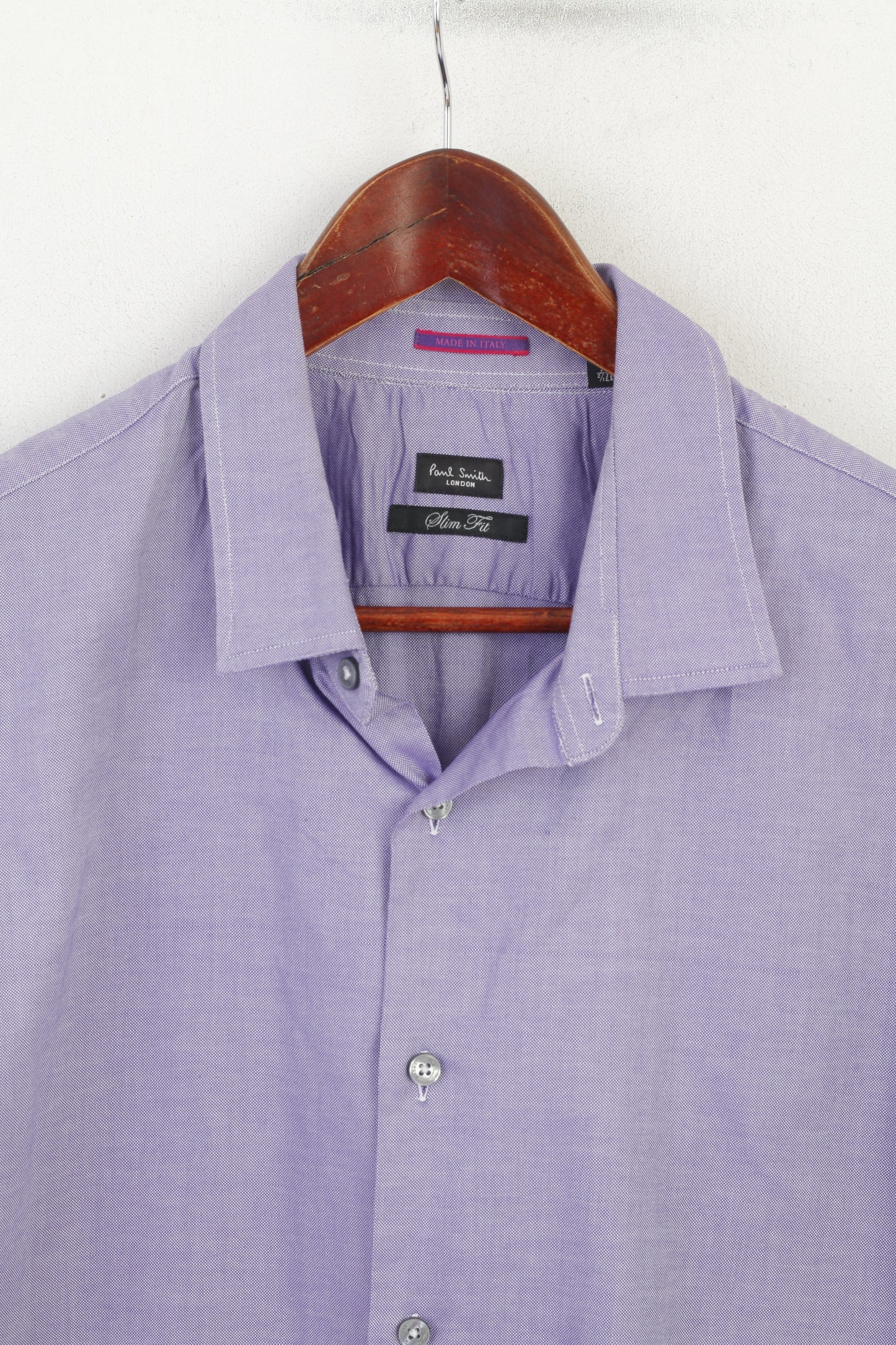 Paul Smith London Men 17.5 44 L Casual Shirt Purple Cotton Slim Fit Made in Italy Top