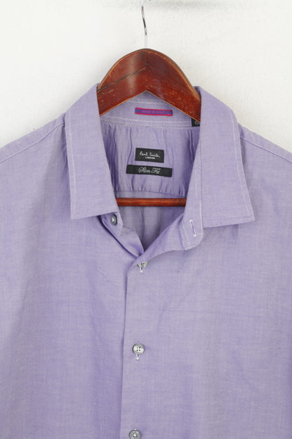 Paul Smith London Men 17.5 44 L Casual Shirt Purple Cotton Slim Fit Made in Italy Top