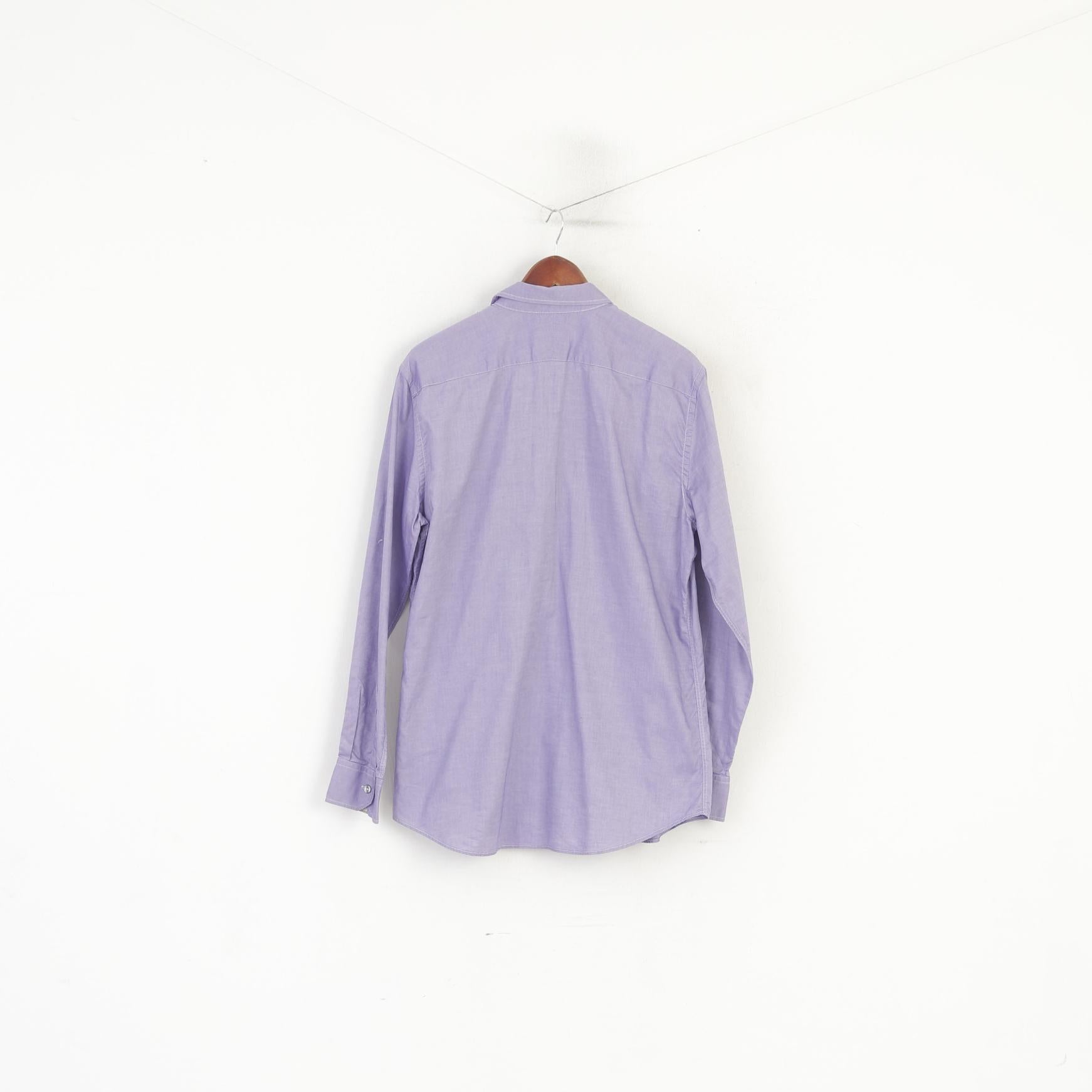 Paul Smith London Men 17.5 44 L Casual Shirt Purple Cotton Slim Fit Made in Italy Top