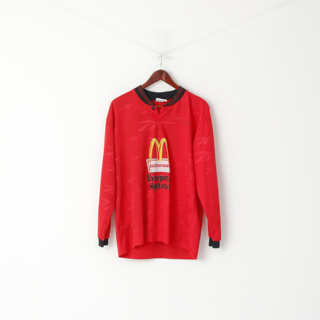 Reebok Hommes XL Chemise Rouge Vintage TSF Bracht #10 Rouge Jersey Haut à manches longues