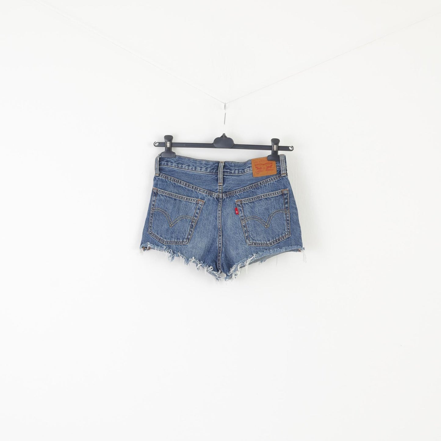 Levi's 501 Femme 27 Short Bleu Jeans Denim Poignets Effilochés Vintage Pantalon Chaud