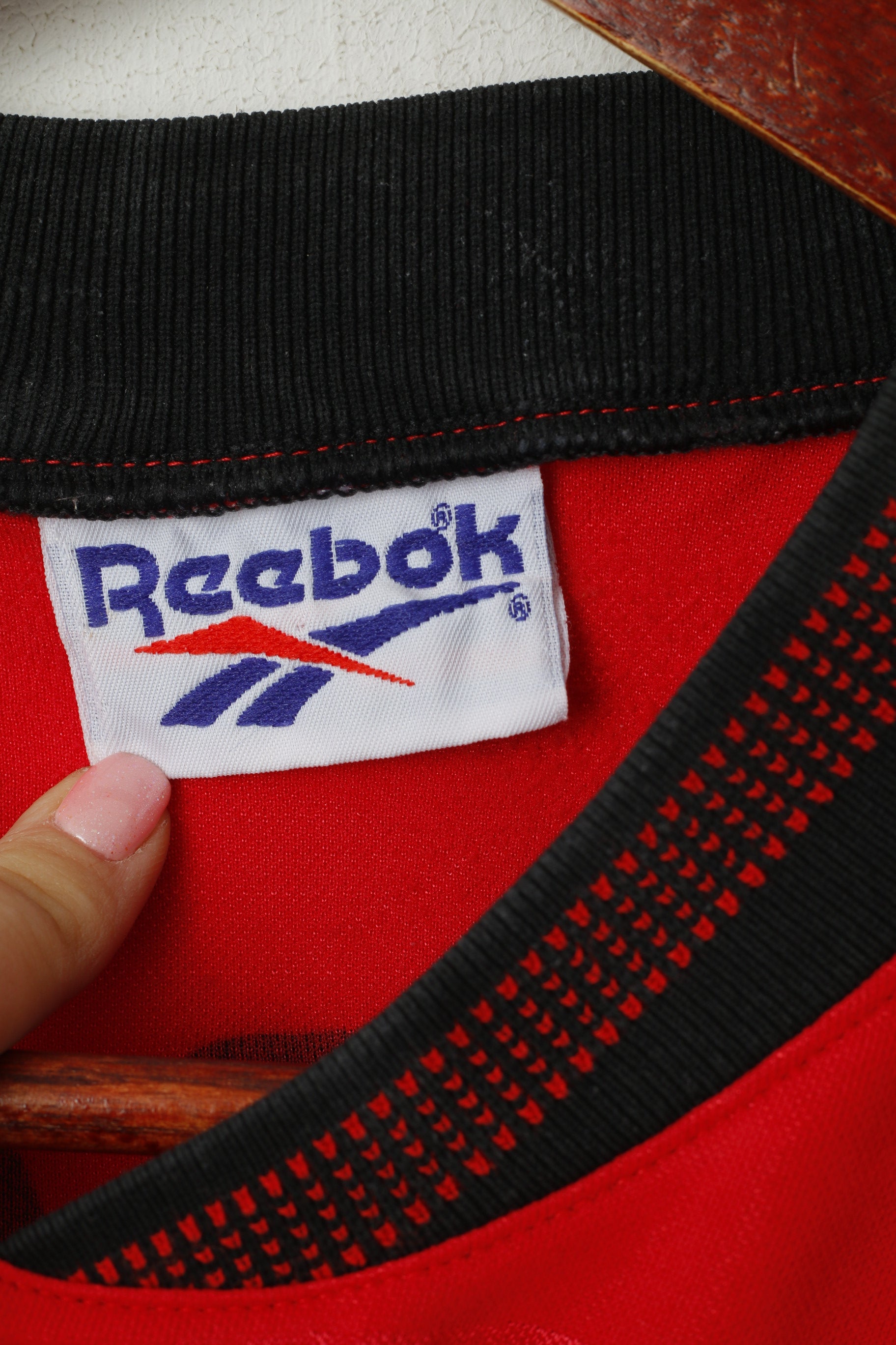 Reebok Hommes XL Chemise Rouge Vintage TSF Bracht #10 Rouge Jersey Haut à manches longues