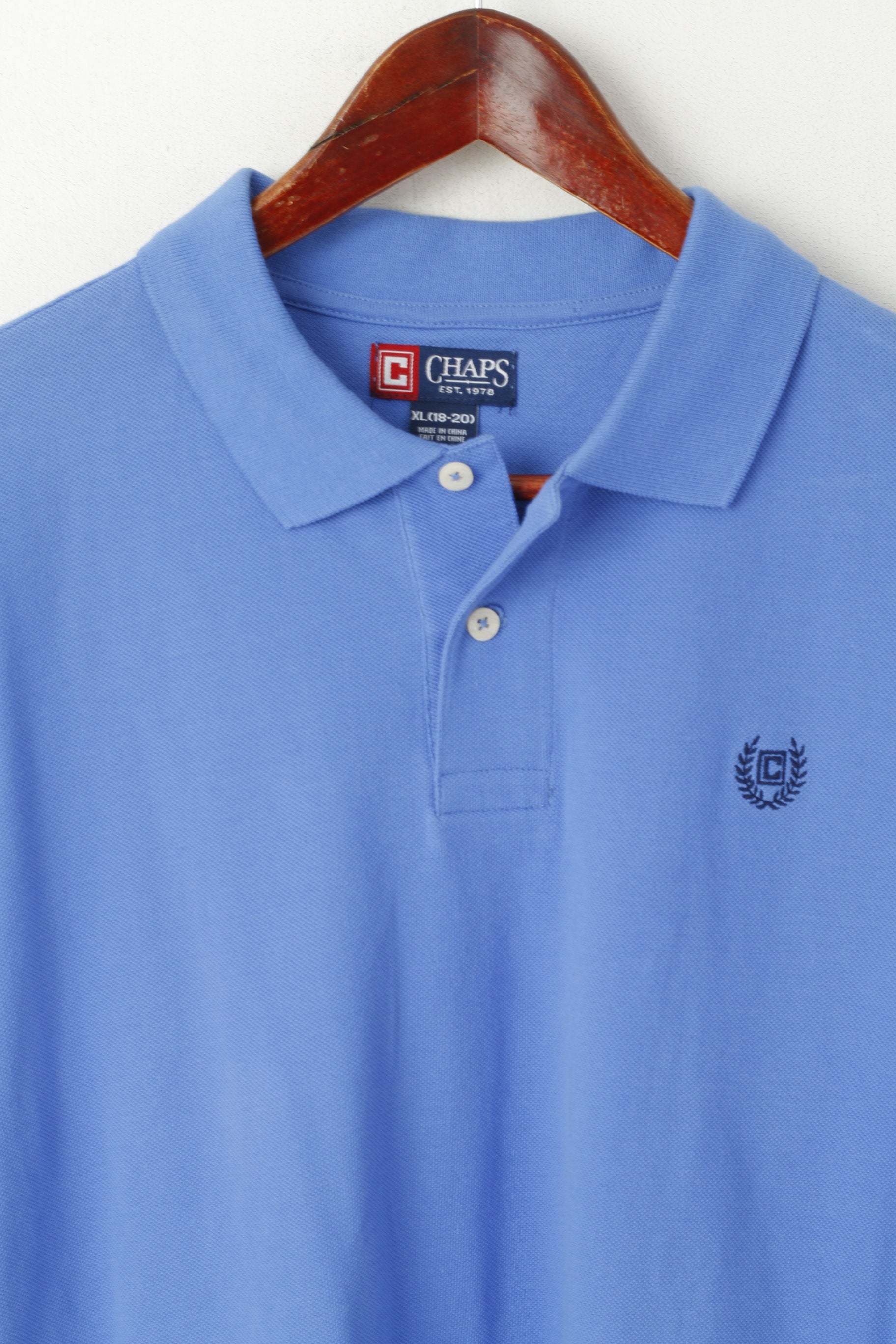 Chaps Youth XL 18-20 Age Polo Bleu Coton Logo Brodé Haut Classique