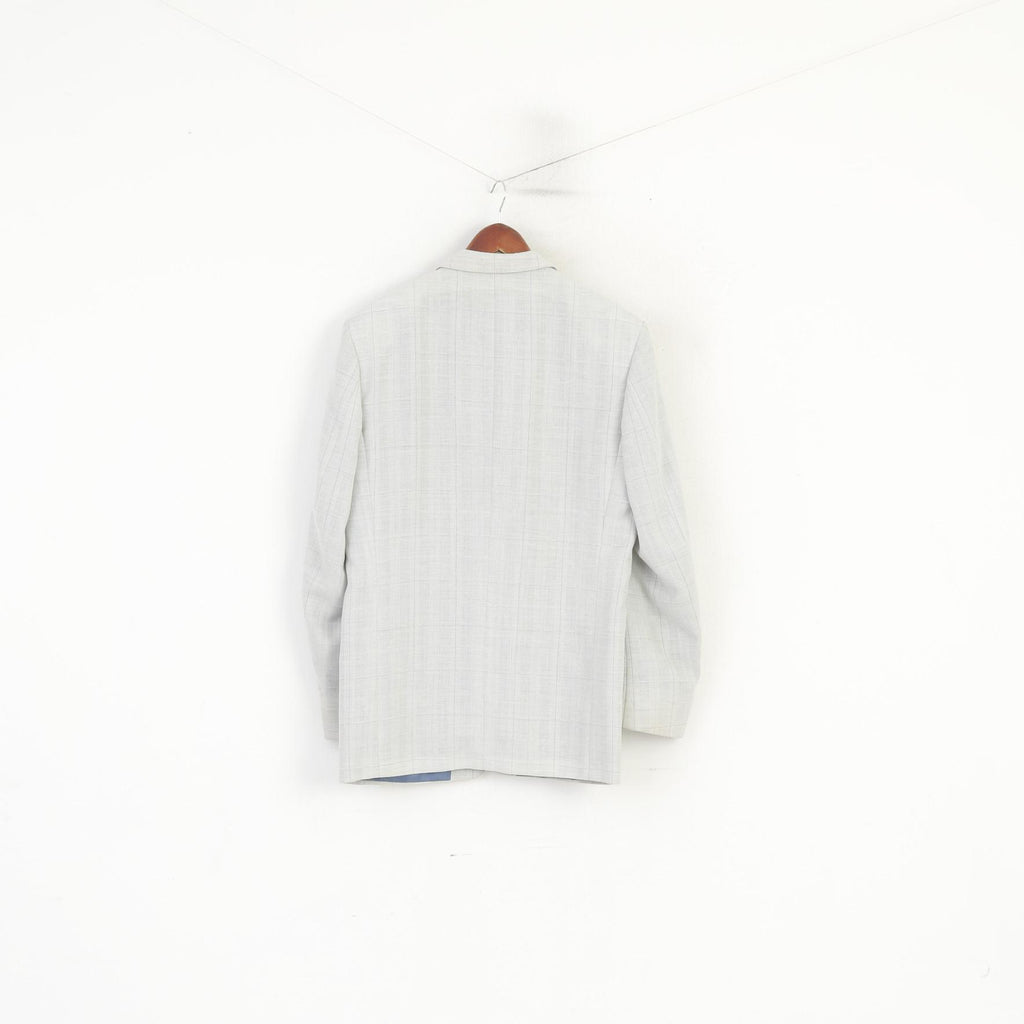 SIR di Lucci Hommes 55 42 Blazer Gris à Carreaux Laine Lin Détaillé Veste Simple Boutonnage