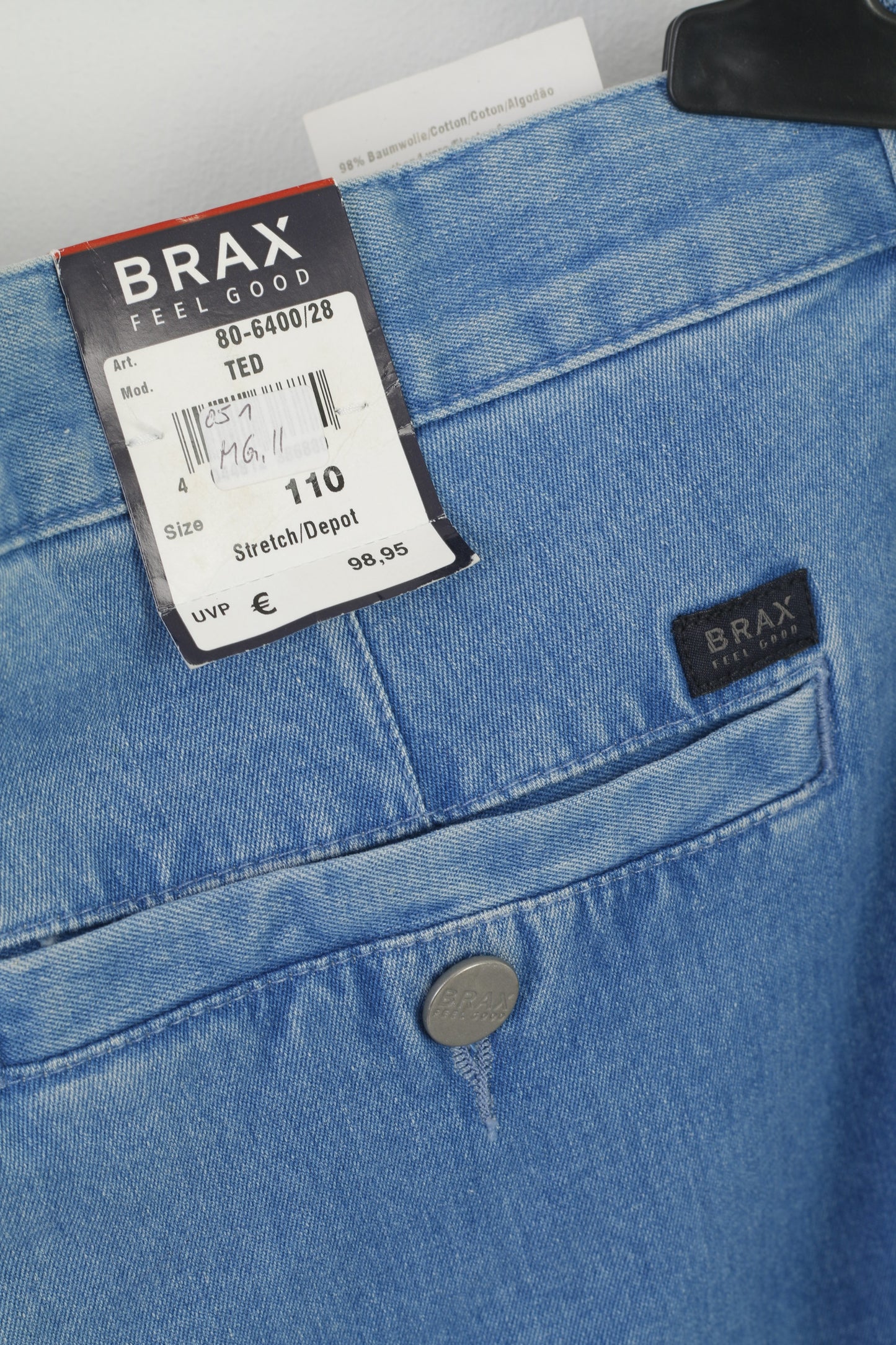 New Brax Men 38 Jeans Trousers Blue Cotton Ted Classic Long Straight Pants