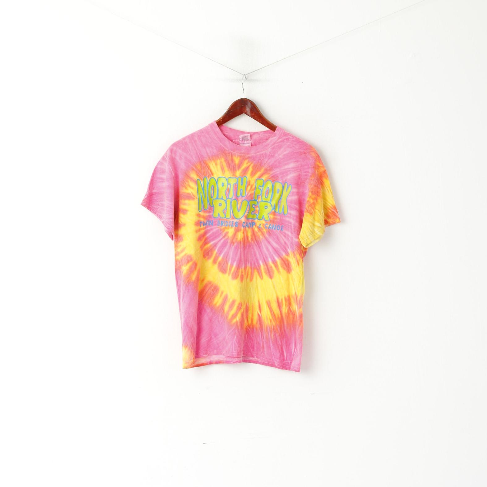 Gildan Men M T-Shirt Pink Cotton Hippie North Fork River Camp Crew Neck Top