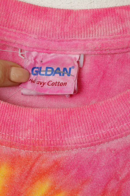 Gildan Men M T-Shirt Pink Cotton Hippie North Fork River Camp Crew Neck Top