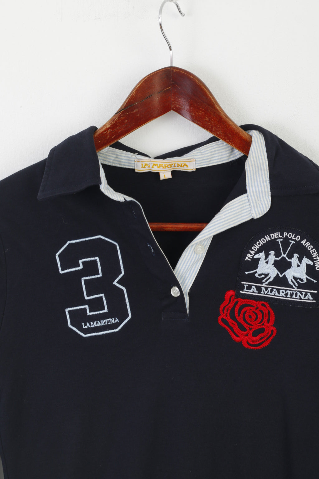 La Martina Women L (M) Polo Shirt Navy Cotton 2008 Mexico World Championship Top