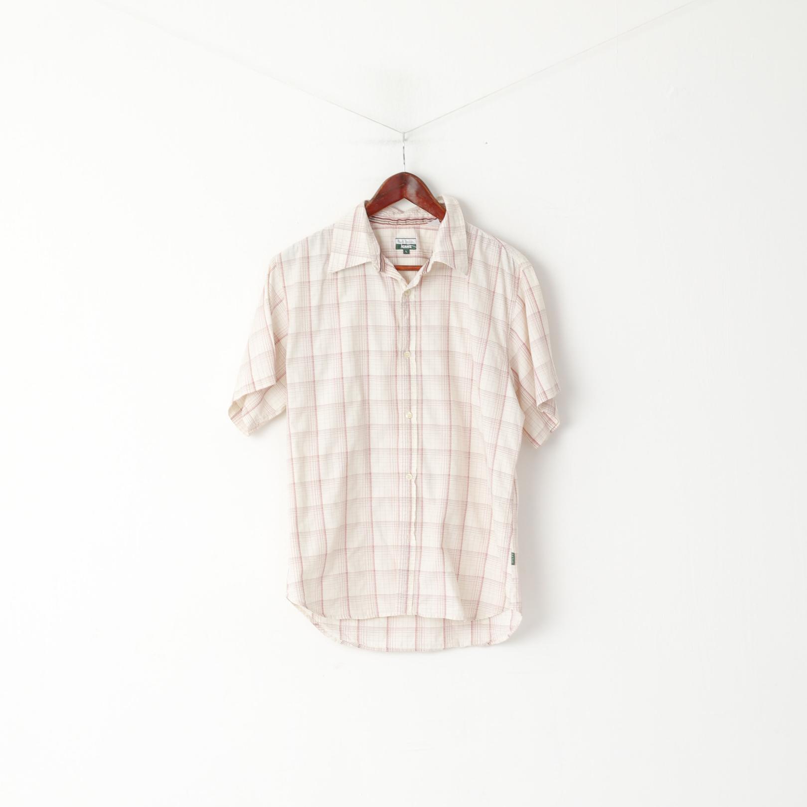 Paul Smith Jeans Men L (M) Casual Shirt Beige Checkered Cotton Detailed Buttons