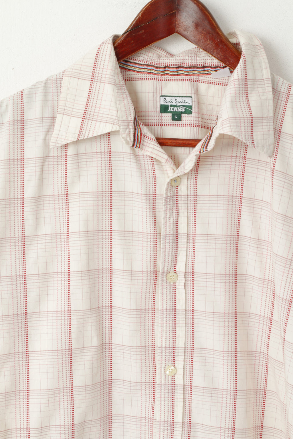 Paul Smith Jeans Men L (M) Casual Shirt Beige Checkered Cotton Detailed Buttons