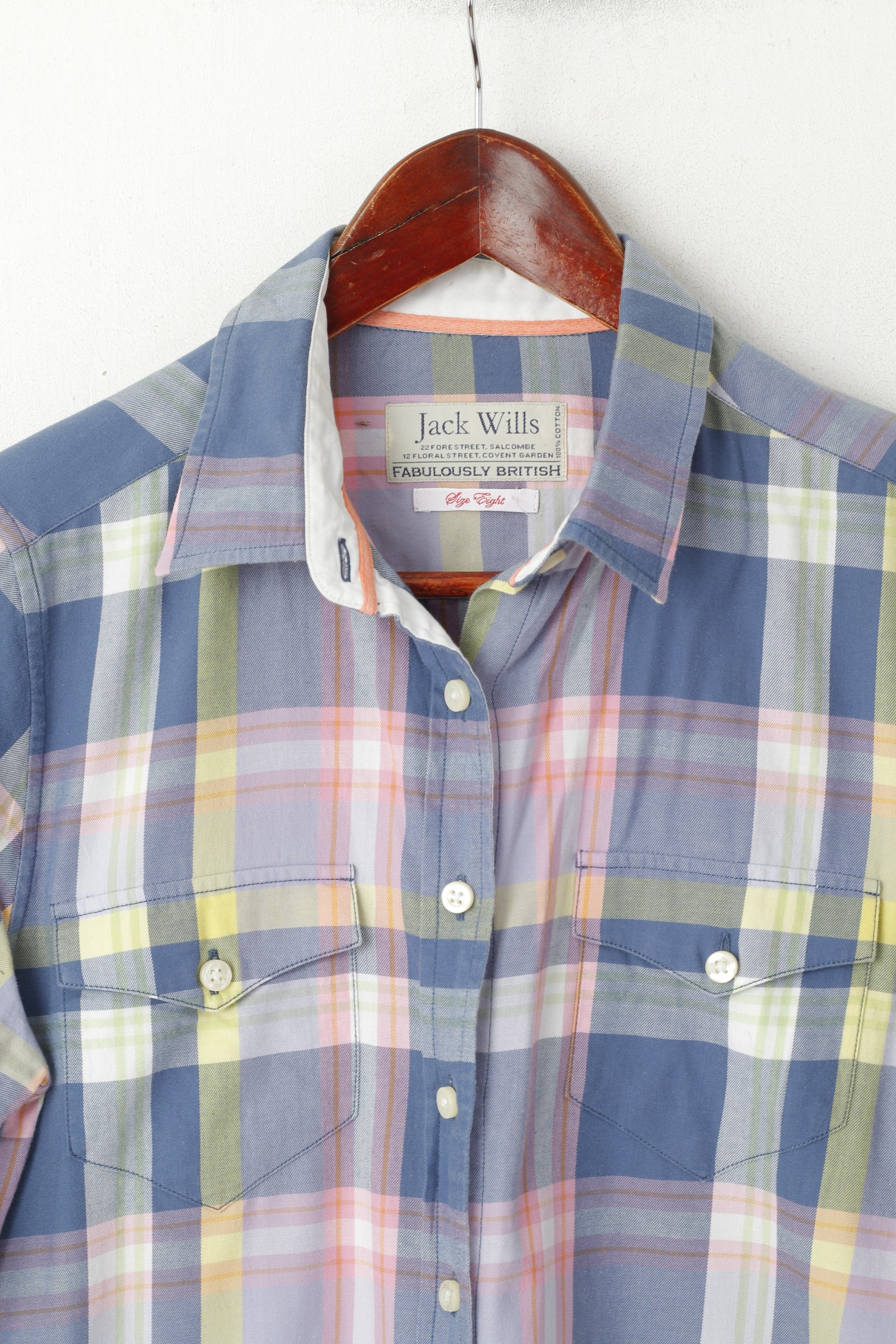 Jack Wills Women 8 S Casual Shirt Blue Chekered Cotton Long Sleeve Top